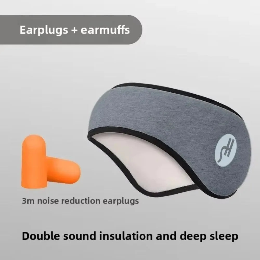 Grey Color Noise-Reducing Sleep Earmuffs With Built-In Eye Mask