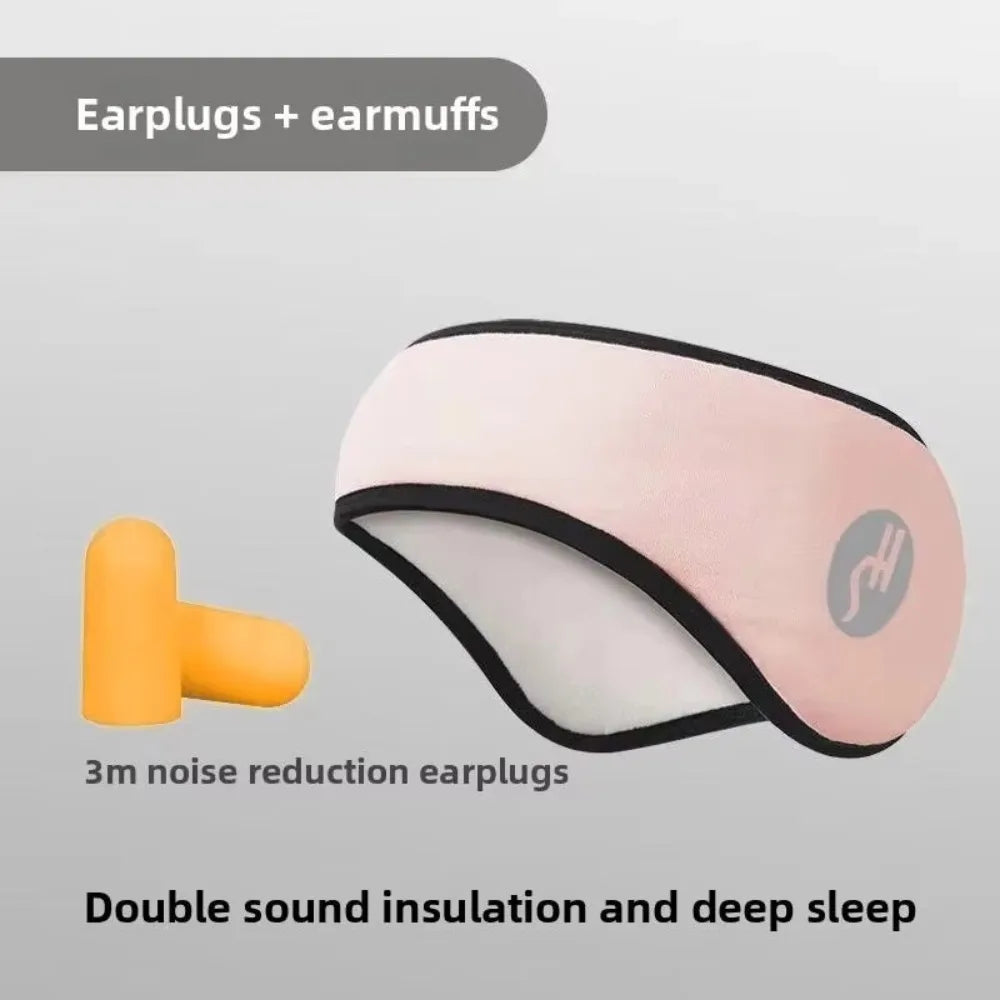 Pink Color Noise-Reducing Sleep Earmuffs With Built-In Eye Mask