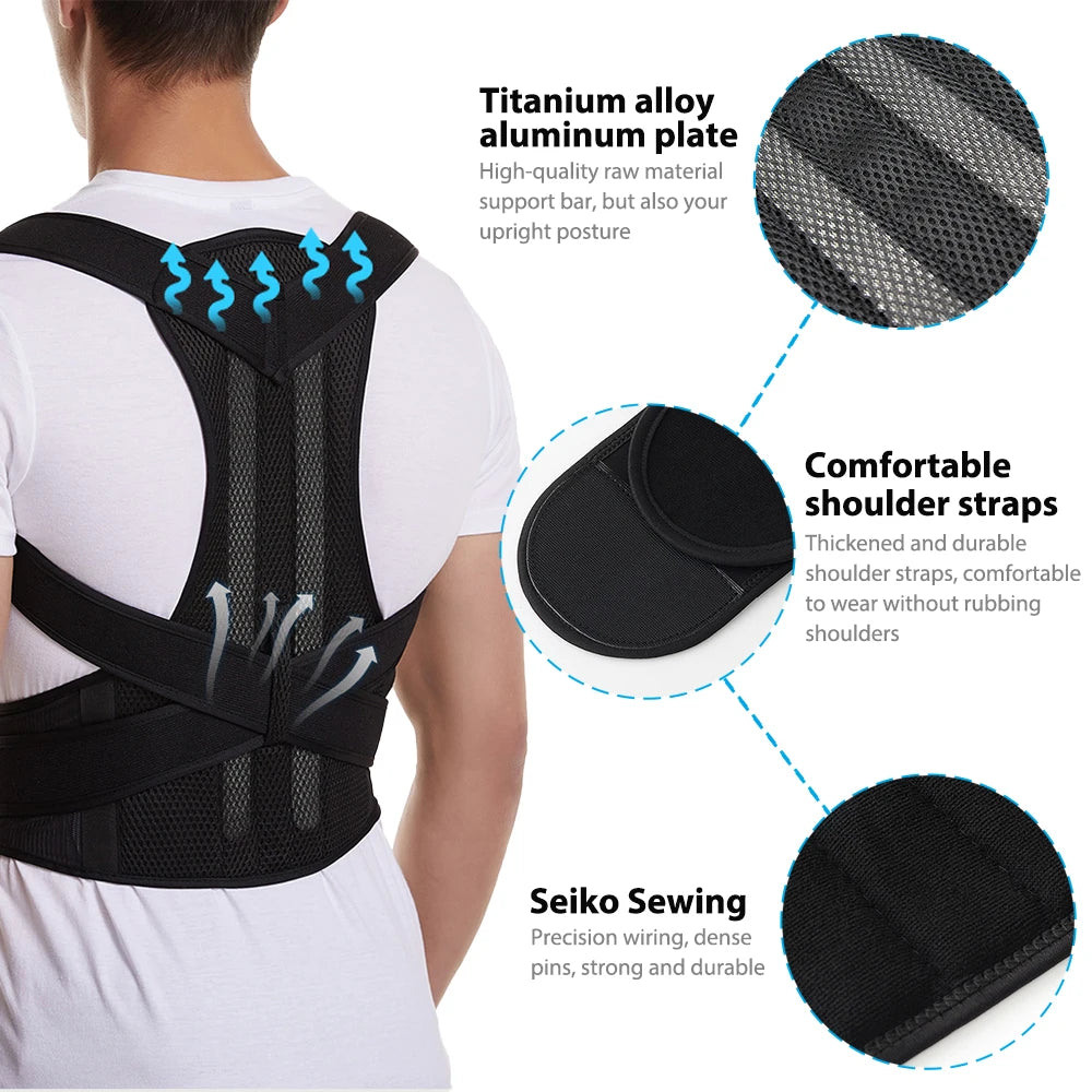 Adjustable Back Brace Posture Corrector With Lumbar Support